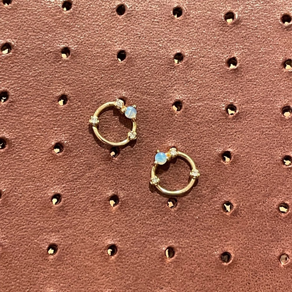 wwake diamond and opal orb earring set